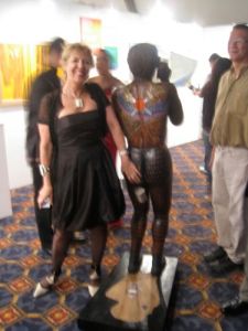 Silvana Diaz at her booth with one of Junyee's Pintados